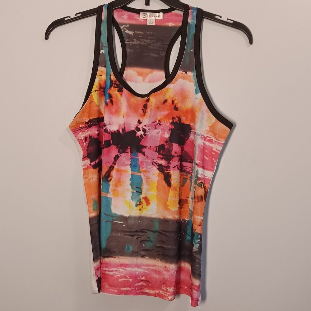 PBX Pro Racerback Athletic Tank Top, Multicolor Abstract Print, Women's Large